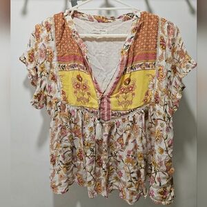 Spell & The Gypsy Portobello Road Blouse Size L Floral Boho Tassel Top